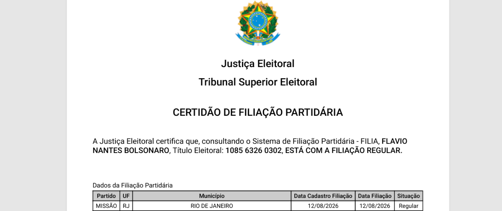 ‘Filiado’ ao Missão, Flávio Bolsonaro luta para registrar candidatura no TSE
